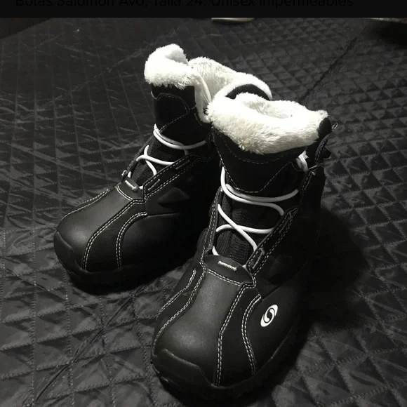 Salomon Black Waterproof Boots with White Accents - Picture 1 of 7